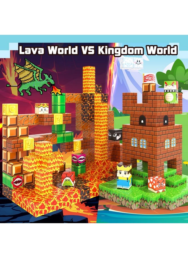 Magnetic Blocks - Build Mine Magnet World Kids Games Magnetic Building Toys Kingdom & Lava World Adventure 1'' Magnetic Cubes Stem Toys Christmas Birthday Gifts For 3+ Years Old Boys Girls