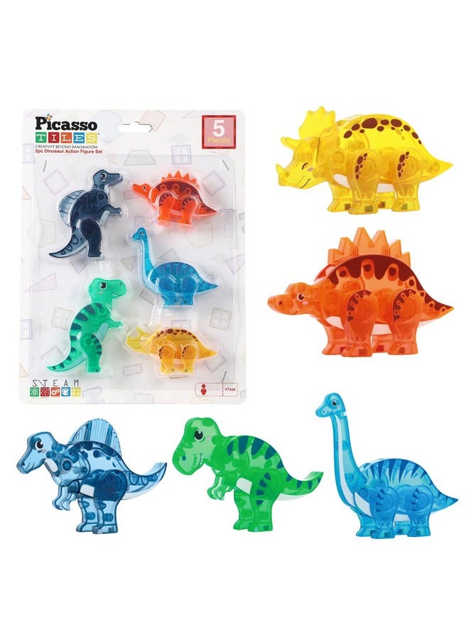 Magnet Tile Dinosaur Action Figure Playset Mix Or Match Compatible Prehistoric Parts Stem Magnetic Tiles For Creative Building Imaginative Educational Pretend Play Toddlers Ages 3+ Pta28