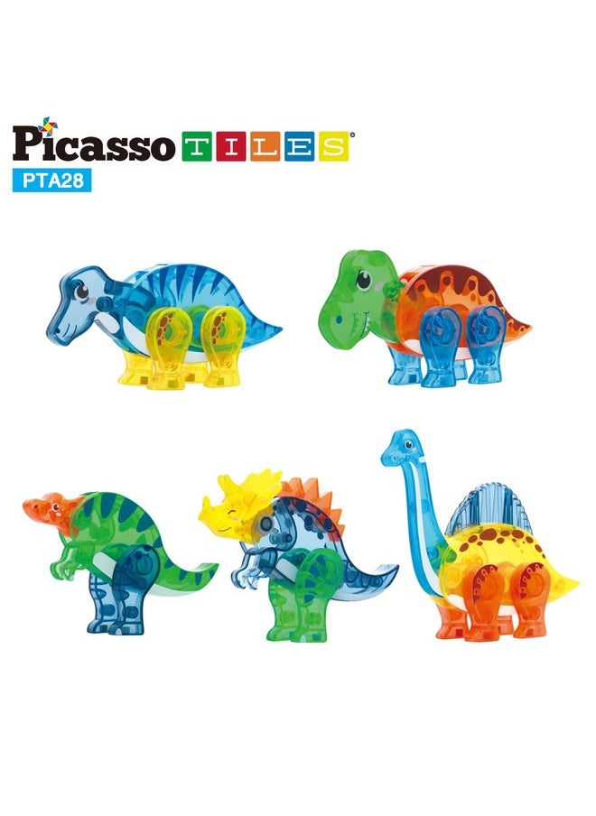 Magnet Tile Dinosaur Action Figure Playset Mix Or Match Compatible Prehistoric Parts Stem Magnetic Tiles For Creative Building Imaginative Educational Pretend Play Toddlers Ages 3+ Pta28