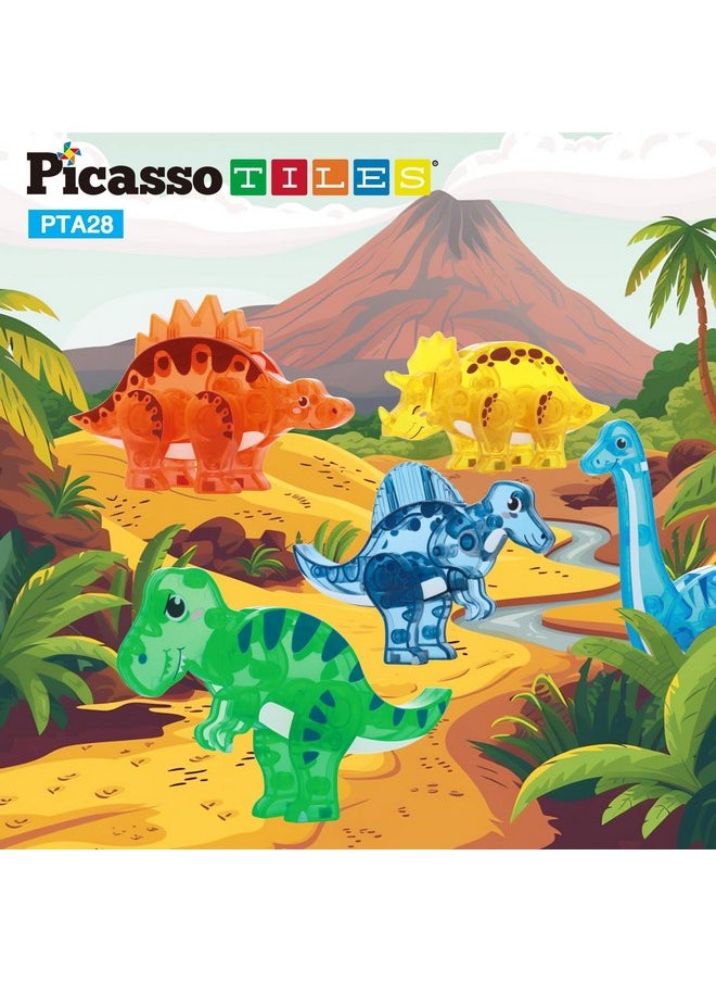 Magnet Tile Dinosaur Action Figure Playset Mix Or Match Compatible Prehistoric Parts Stem Magnetic Tiles For Creative Building Imaginative Educational Pretend Play Toddlers Ages 3+ Pta28