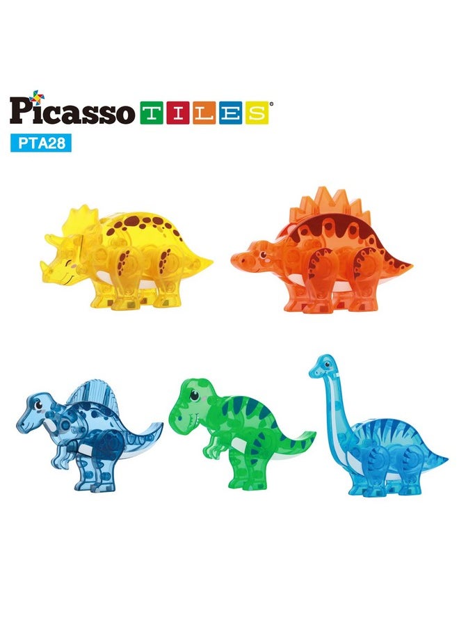 Magnet Tile Dinosaur Action Figure Playset Mix Or Match Compatible Prehistoric Parts Stem Magnetic Tiles For Creative Building Imaginative Educational Pretend Play Toddlers Ages 3+ Pta28