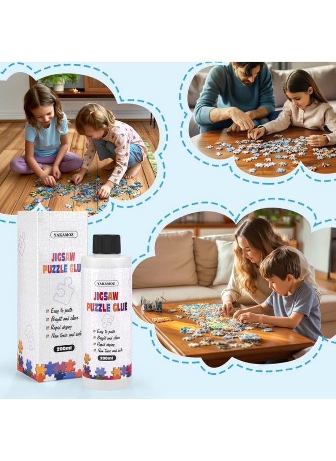 Updated Jigsaw Puzzle Glue With Applicator For Adults And Children Clear Water-Soluble Special Craft Puzzle Glue, Non-Toxic And Quick Dry For 3000/4500/5000 Pieces Of Puzzle,200Ml