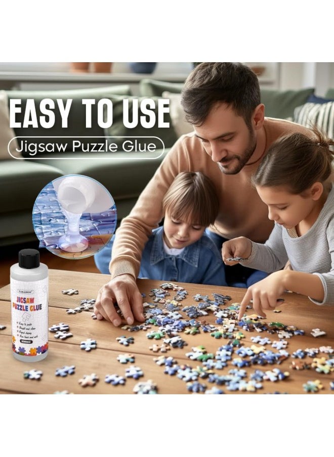 Updated Jigsaw Puzzle Glue With Applicator For Adults And Children Clear Water-Soluble Special Craft Puzzle Glue, Non-Toxic And Quick Dry For 3000/4500/5000 Pieces Of Puzzle,200Ml