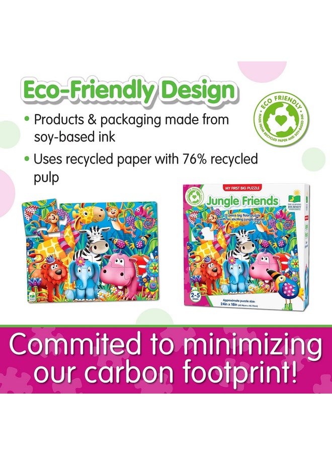 My First Big Floor Puzzle - Jungle Friends - 12-Piece Toddler Puzzle (2 X 1.5 Feet) - Educational Gifts For Boys & Girls Ages 2 And Up, Multi