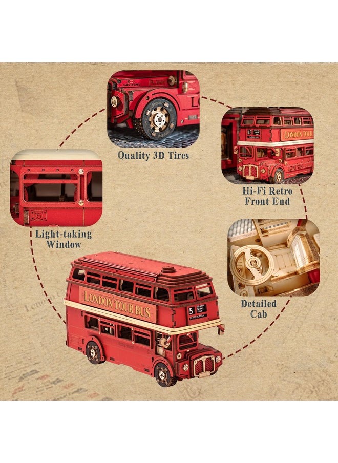 3D Puzzles For Adults,Diy Bus Toy Wooden Model Kit Building Set,Birthday/Christmas Gift For Kids/Teens/Boys-London Bus