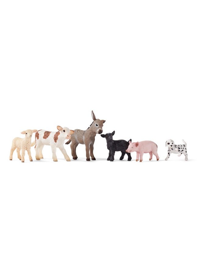 Farm World 6-Piece Baby Farm Animal Toy Gift Set Including Donkey Foal, Lamb, Calf, Dalmatian Puppy And Goat Kid