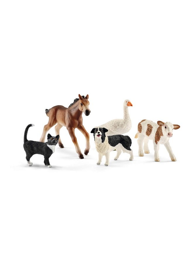 Farm World Realistic Farm Animal Figurines - 5Pc Kids Educational Farm Barn Toys With Realistic Horse, Cow, Cat, Dog, And Goose, Farm Adventure Play For Boys And Girls, Gift For Kids Age 3+