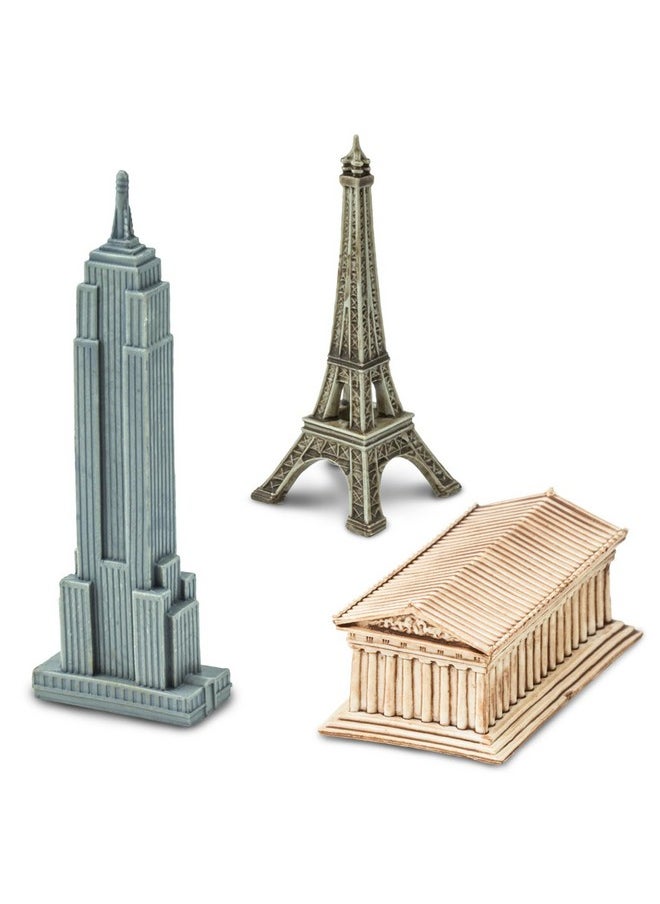 Around The World Toob - 10 Figurines: Leaning Tower Of Pisa, Eiffel Tower, Taj Mahal, Statue Of Liberty, Giza Pyramids, & More - Educational Toy Figures For Boys, Girls & Kids Ages 3+