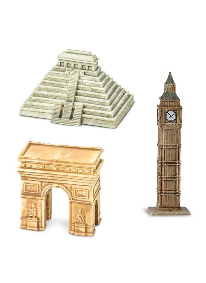 Around The World Toob - 10 Figurines: Leaning Tower Of Pisa, Eiffel Tower, Taj Mahal, Statue Of Liberty, Giza Pyramids, & More - Educational Toy Figures For Boys, Girls & Kids Ages 3+