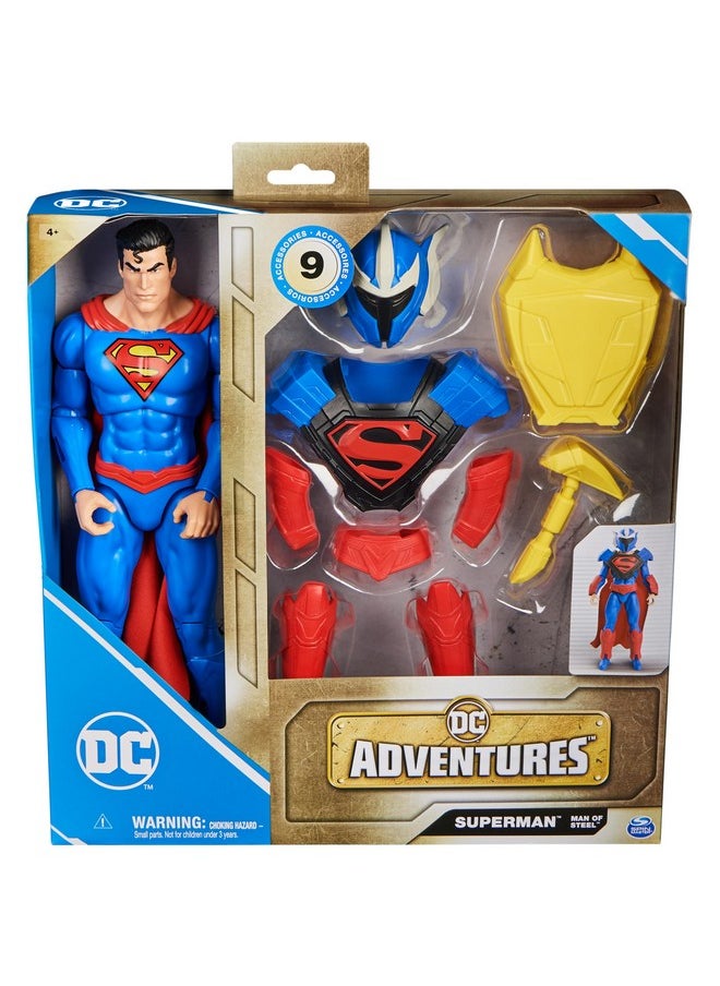 , Superman Man Of Steel Action Figure, Dc Adventures, 12-Inch, 9 Accessories, Collectible Superhero Kids Toys For Boys And Girls, Ages 4+