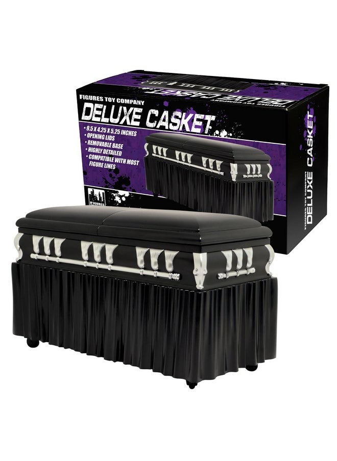 Deluxe Black Casket For Wwe & Aew Wrestling Action Figures With Removable Base