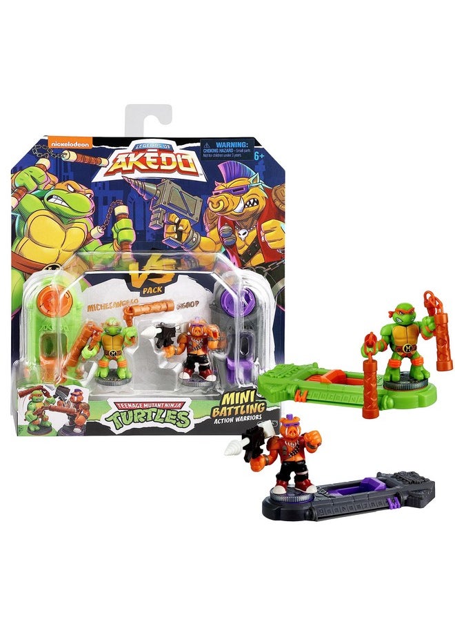 Ds Of Akedo Teenage Mutant Ninja Turtles. Mini Battling Warriors Versus Pack Michelangelo Vs Bebop With 2 Figures, 1 Instruction Manual, 2 Trigger Controllers