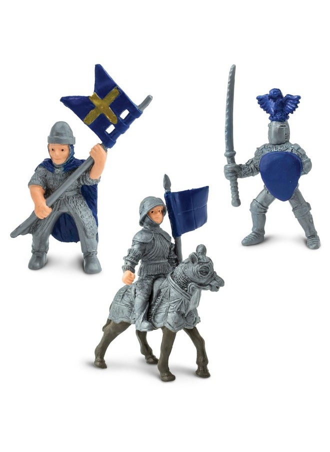 Knights & Dragons Toob - Set Of 10 Mini Figurines: Red & Blue Kingdom Knights, Catapult, And Green Dragon - History Learning Toy Figures For Boys, Girls & Kids Ages 3+