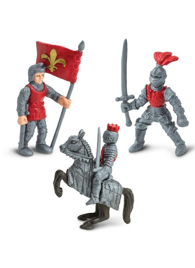 Knights & Dragons Toob - Set Of 10 Mini Figurines: Red & Blue Kingdom Knights, Catapult, And Green Dragon - History Learning Toy Figures For Boys, Girls & Kids Ages 3+