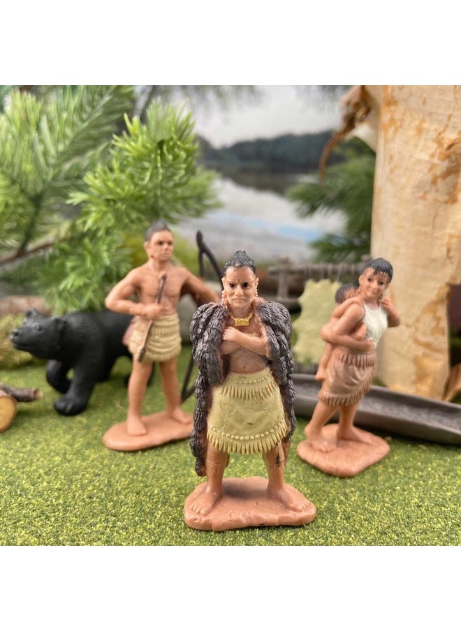 Powhatan Indians Toob - 12 Figurines: Camp Fire, Canoe, Deer Hide, Warriors, Pocahontas, Chief Whunsoncock, & More - Educational Toy Figures For Boys, Girls & Kids Ages 3+