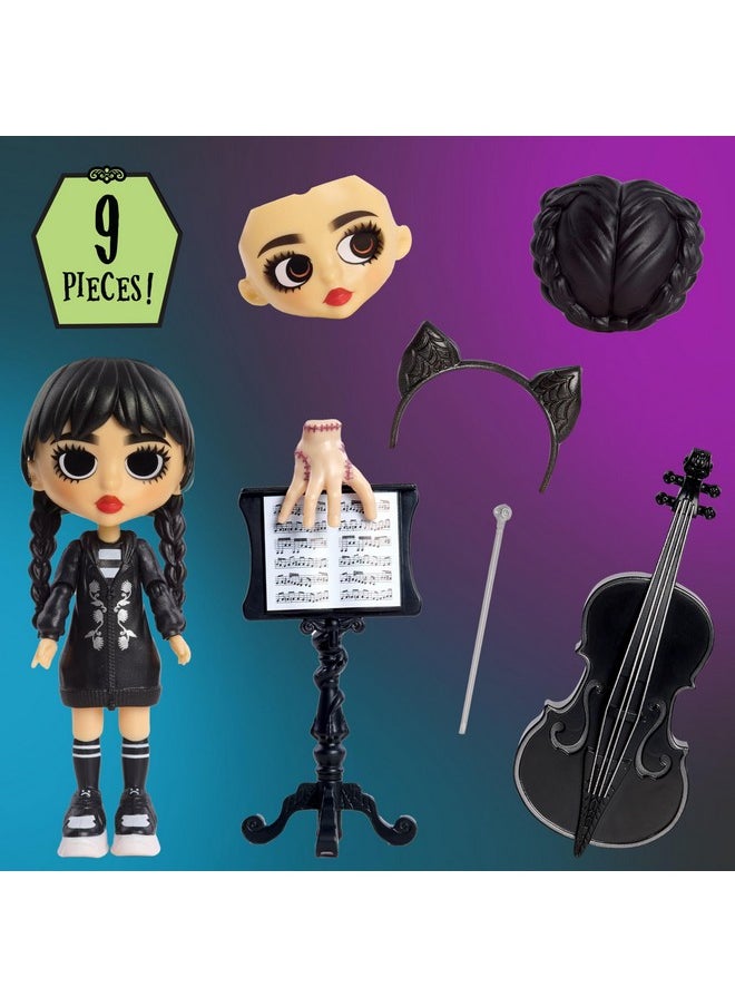 Wednesday Deluxe 6-Inch Articulated Figure, 11-Pieces, Interchangeable Face Plates And Fashion, Customizable Collectible Figurine, Kids Toys For Ages 3 Up