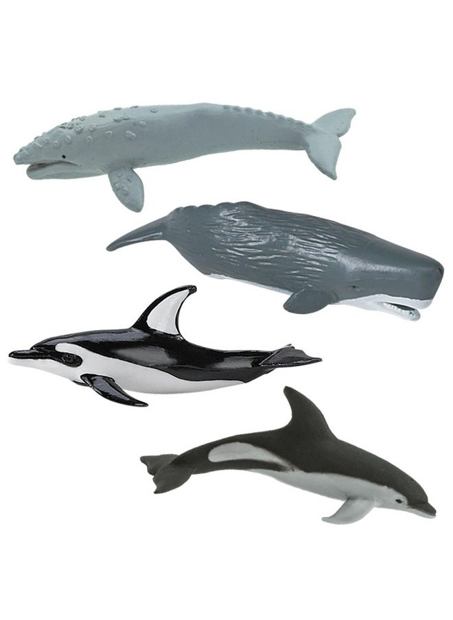 Whales & Dolphins Toob - 12 Mini Figurines: Blue, Beluga, Gray, Killer, Humpback & Sperm Whale, Bottlenose, Common, Spotted Dolphins, Narwhal - Educational Toy Boys, Girls & Kids Ages 3+