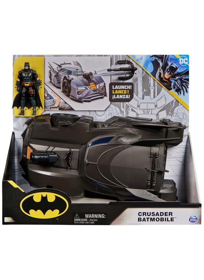 , Crusader Batmobile Playset With Exclusive 4-Inch Batman Figure, 3 Super-Villain Paper Figures, Kids Toys For Boys And Girls Ages 4+