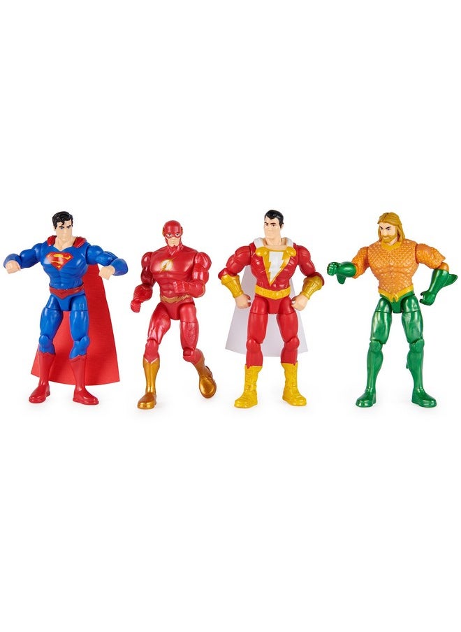 , Action Figures 4-Pack, Superman, The Flash, Shazam!, Aquaman 4-Inch Figures, Accessories, Superhero Kids Toys For Boys And Girls, Ages 3+