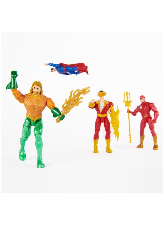 , Action Figures 4-Pack, Superman, The Flash, Shazam!, Aquaman 4-Inch Figures, Accessories, Superhero Kids Toys For Boys And Girls, Ages 3+