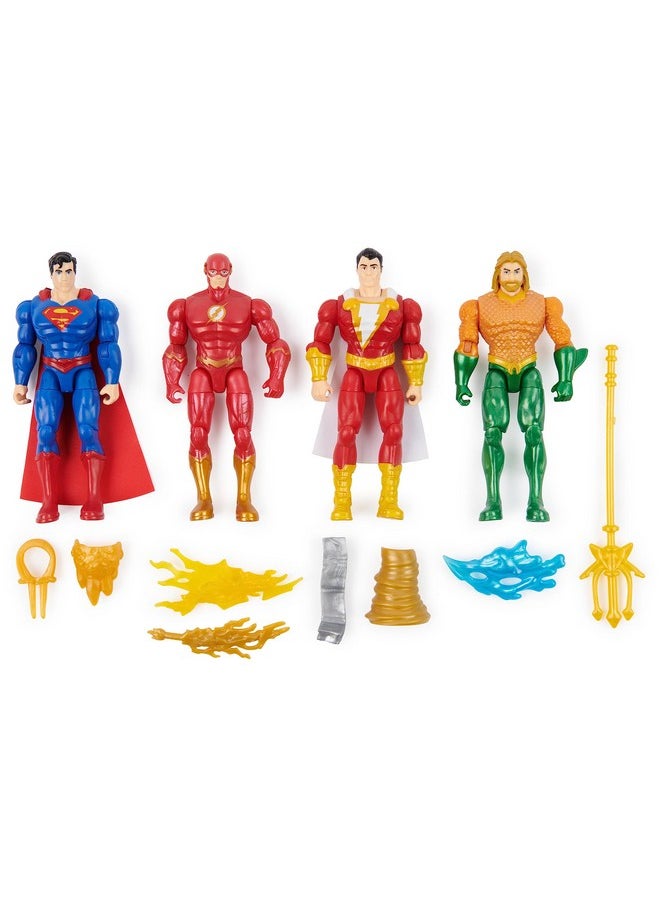 , Action Figures 4-Pack, Superman, The Flash, Shazam!, Aquaman 4-Inch Figures, Accessories, Superhero Kids Toys For Boys And Girls, Ages 3+