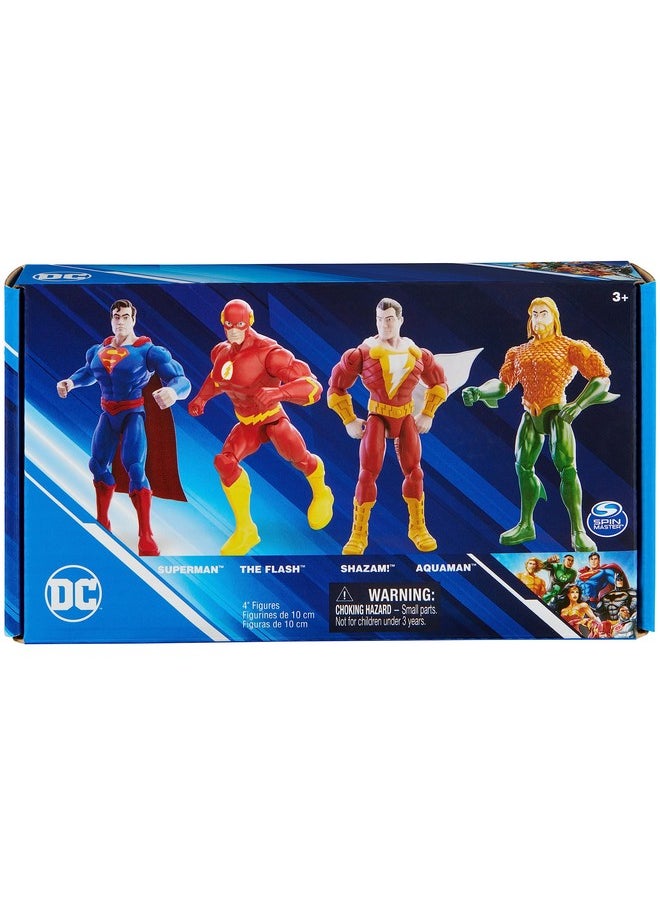 , Action Figures 4-Pack, Superman, The Flash, Shazam!, Aquaman 4-Inch Figures, Accessories, Superhero Kids Toys For Boys And Girls, Ages 3+