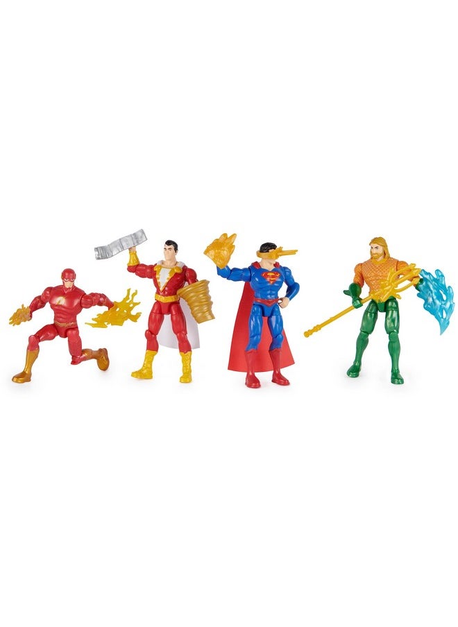 , Action Figures 4-Pack, Superman, The Flash, Shazam!, Aquaman 4-Inch Figures, Accessories, Superhero Kids Toys For Boys And Girls, Ages 3+