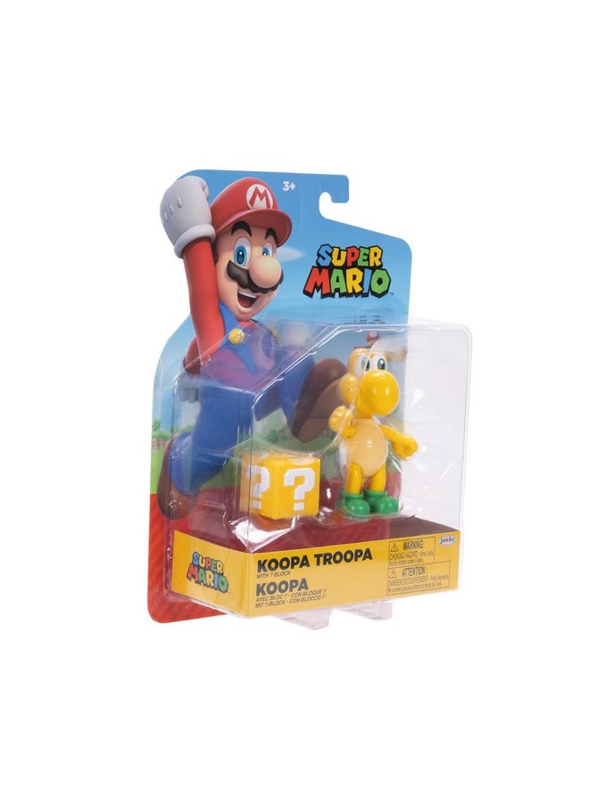 Per Mario 4-Inch Green Koopa Troopa Poseable Figure With Question Block Accessory. Ages 3+ (Officially Licensed)