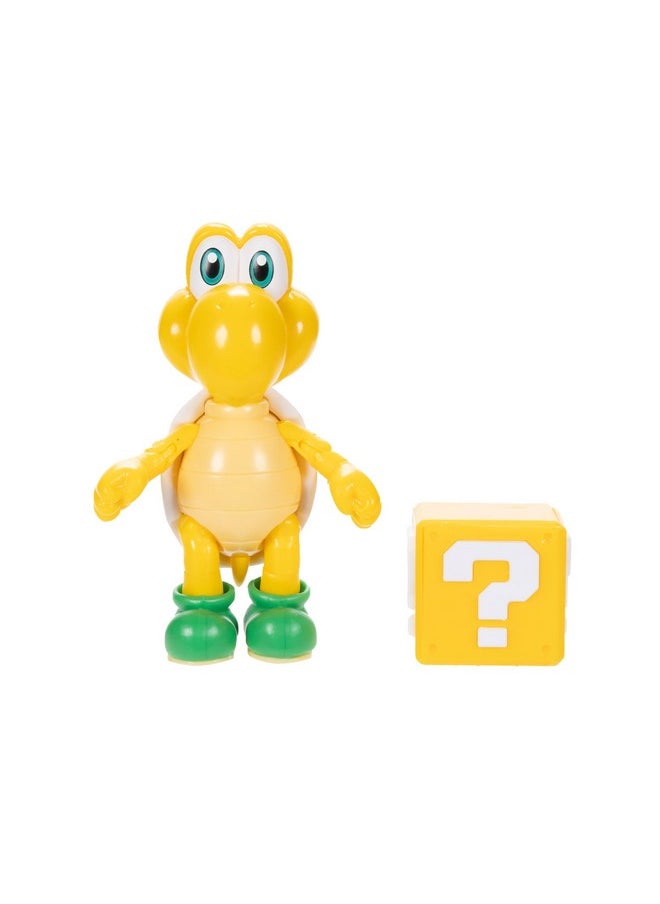 Per Mario 4-Inch Green Koopa Troopa Poseable Figure With Question Block Accessory. Ages 3+ (Officially Licensed)