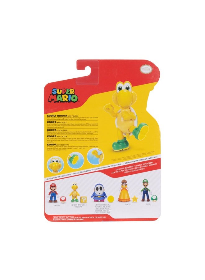 Per Mario 4-Inch Green Koopa Troopa Poseable Figure With Question Block Accessory. Ages 3+ (Officially Licensed)