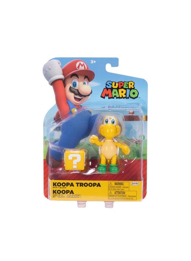 Per Mario 4-Inch Green Koopa Troopa Poseable Figure With Question Block Accessory. Ages 3+ (Officially Licensed)