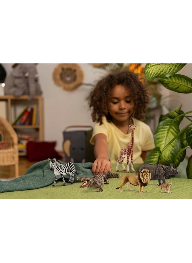 Animals Wild Life Safari Animals Figures 7-Piece Animal Figurines Set With Lion, Giraffe, Zebra, Bonobo, Rhino, Crocodile And Cheetah Cub Toy