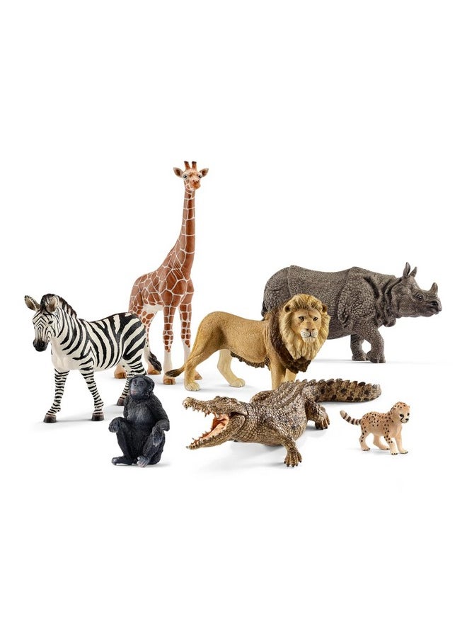 Animals Wild Life Safari Animals Figures 7-Piece Animal Figurines Set With Lion, Giraffe, Zebra, Bonobo, Rhino, Crocodile And Cheetah Cub Toy