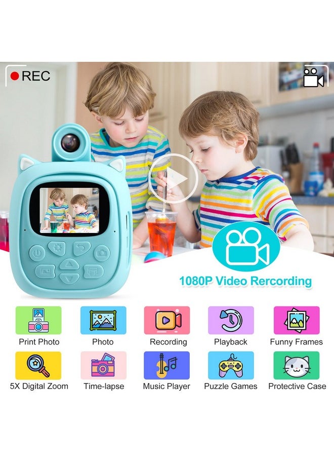 Instant Print Camera For Kids Camera For Girls 50Mp Kids Digital Camera, Toddler Camera Travel Essential Toys Christmas Birthday Gifts For 3 4 5 6 7 8 9 Year Old Girls And Boys, Blue