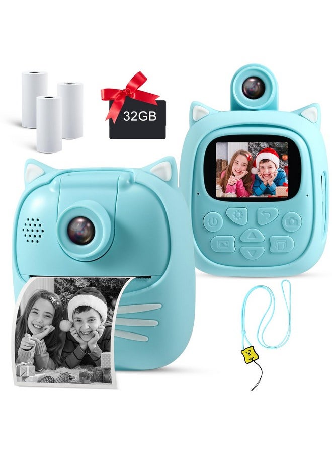 Instant Print Camera For Kids Camera For Girls 50Mp Kids Digital Camera, Toddler Camera Travel Essential Toys Christmas Birthday Gifts For 3 4 5 6 7 8 9 Year Old Girls And Boys, Blue