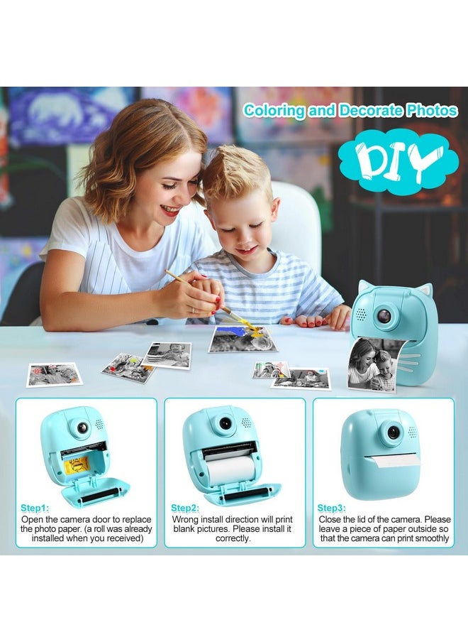 Instant Print Camera For Kids Camera For Girls 50Mp Kids Digital Camera, Toddler Camera Travel Essential Toys Christmas Birthday Gifts For 3 4 5 6 7 8 9 Year Old Girls And Boys, Blue