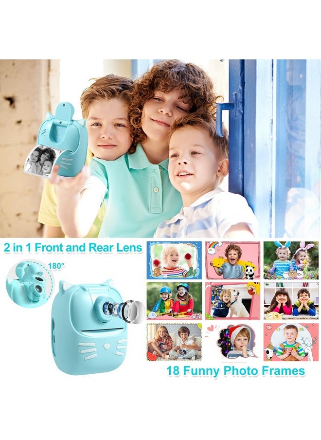 Instant Print Camera For Kids Camera For Girls 50Mp Kids Digital Camera, Toddler Camera Travel Essential Toys Christmas Birthday Gifts For 3 4 5 6 7 8 9 Year Old Girls And Boys, Blue