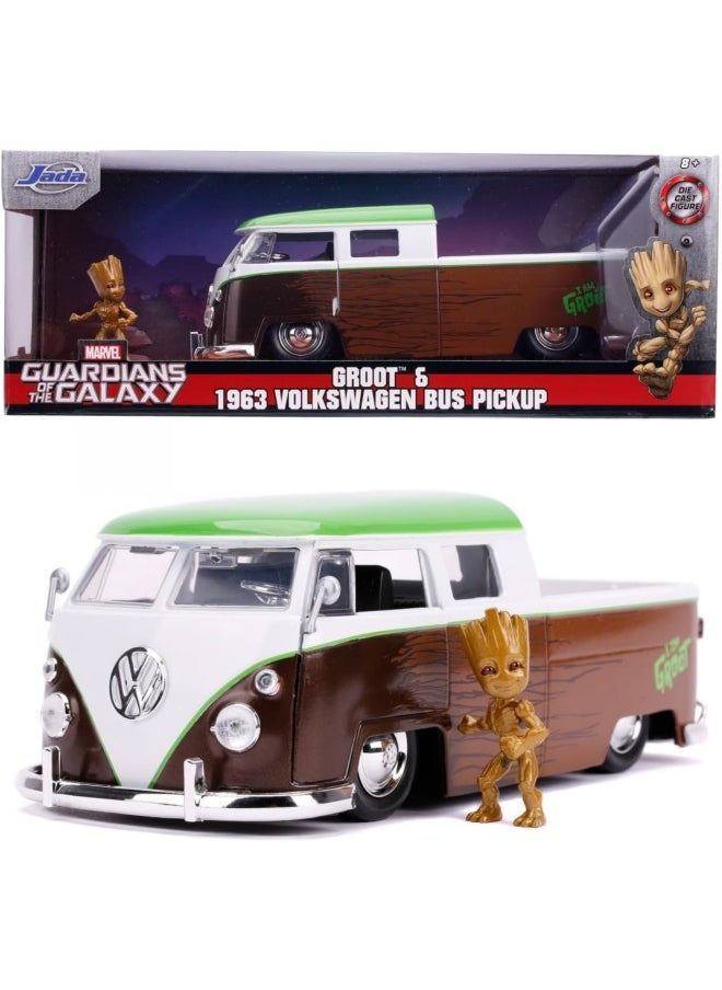 Jada Marvel Guardians of the Galaxy 1963 Volkswagen Bus (1:24) with Groot Figure (2.75 cm)