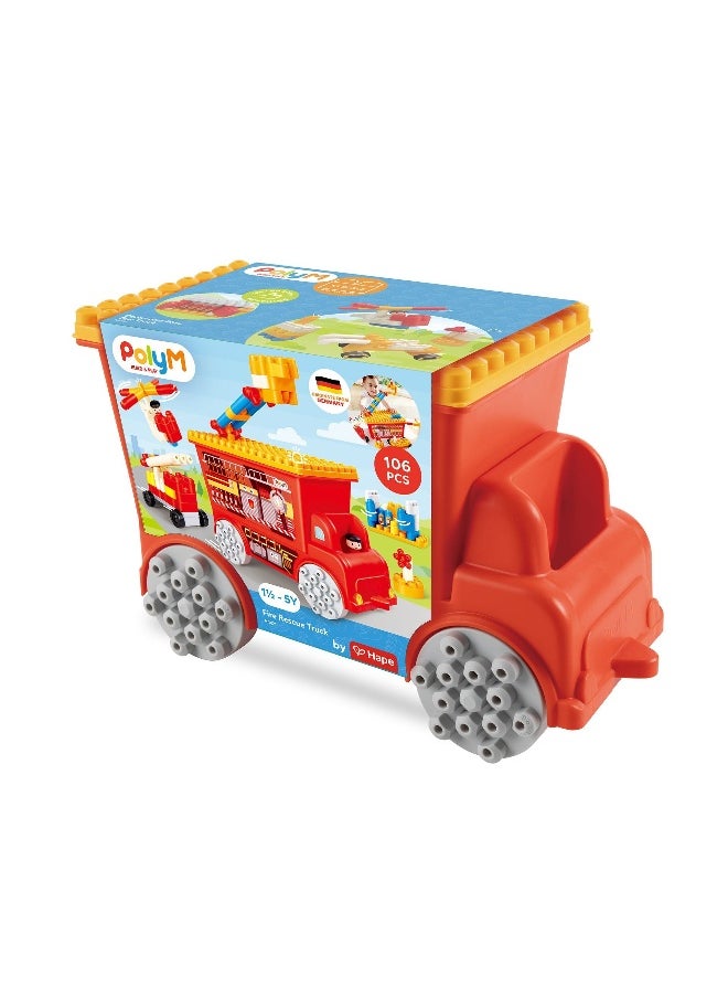 Hape Poly M Fire Rescue Truck Building Playset (107 Pieces)