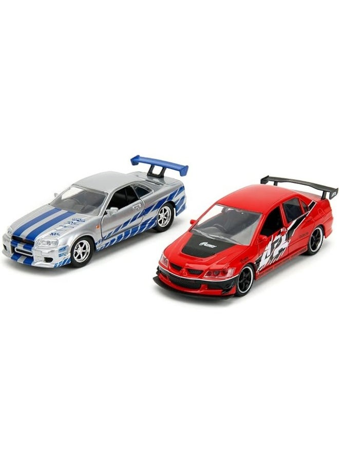 Jada Fast & Furious Twin Pack Model Car Set 2006 Mitsubishi Lacer Evo IX & Brian's 2002 Nissan Skyline GTR R32 (1:32, 19 cm each)