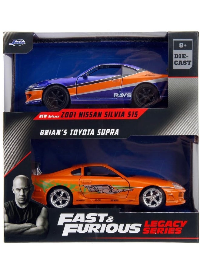 Jada Fast & Furious Twin Pack Model Car Set 2001 Nissan Silvia S15 & Brian's Toyota Supra (1:32)