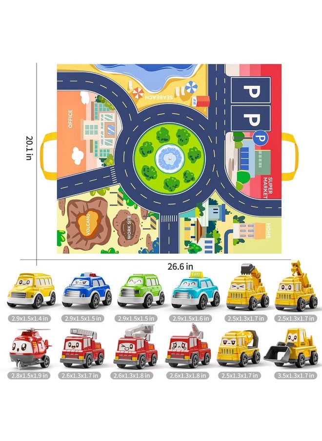 Toddler Pull Back Car Toys For 1 2 3 Year Old Boy Girl, 12 Pieces Baby Toy Cars With Play Mat/Storage Bag, Baby Toys 12-18 Months, Birthday Gifts For Toddler Toys Age 1-2