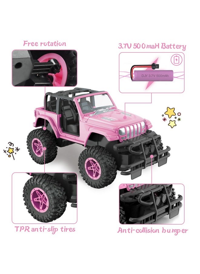 Remote Control Car, Rechargeable Rc Racing Cars With Stickers 1:16 Scale, 80 Min Play, 2.4Ghz Off Road Trucks All Terrain Toys Gifts For 3-Year-Old Girls