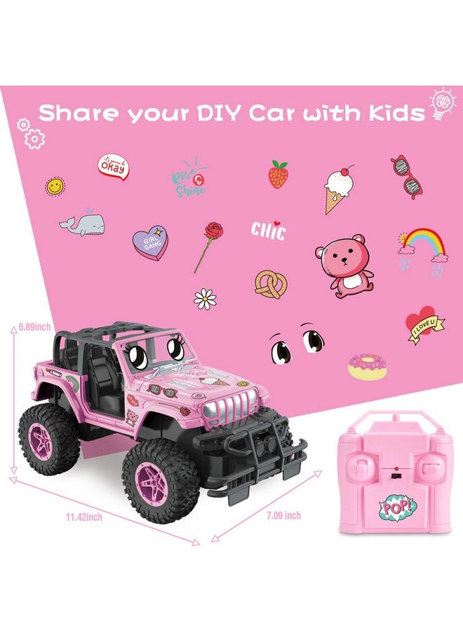 Remote Control Car, Rechargeable Rc Racing Cars With Stickers 1:16 Scale, 80 Min Play, 2.4Ghz Off Road Trucks All Terrain Toys Gifts For 3-Year-Old Girls