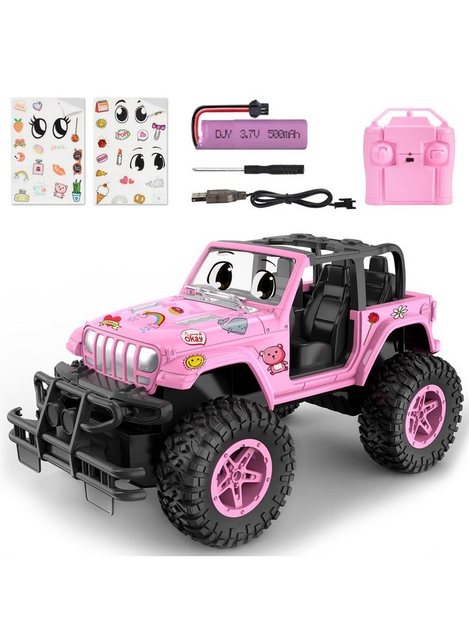 Remote Control Car, Rechargeable Rc Racing Cars With Stickers 1:16 Scale, 80 Min Play, 2.4Ghz Off Road Trucks All Terrain Toys Gifts For 3-Year-Old Girls