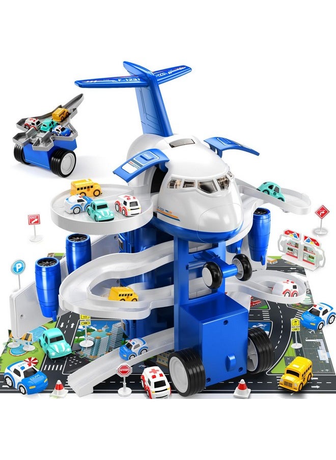 Kids Airplane Boy Toys For 3 4 5 Year Old Boys - Car Race Track For Kids Ages 3-5 With 8 Mini Car Toys, Toddlers Educational Toy, Birthday Gifts For Boys 3-5, Birthday Gift For Boys Girls 3-5