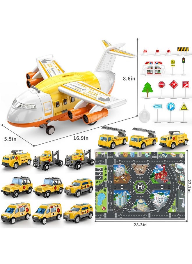 Toddler Airplane Toys For 3 Year Old, Toy Airplane For Boys Age 4-7, Large Spray Transport Airplane Toy With 12 Construction Vehicles, Toys For 3 4 5 6 7 8 Years Old