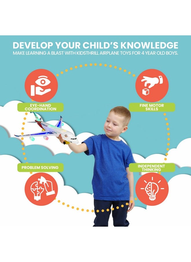 Airplane Toy With Bump & Go, Flashing Lights & Sounds - For Boys & Girls Age 3-12