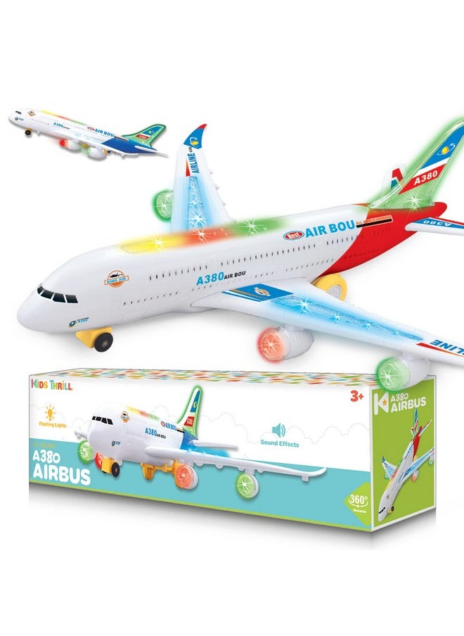 Airplane Toy With Bump & Go, Flashing Lights & Sounds - For Boys & Girls Age 3-12