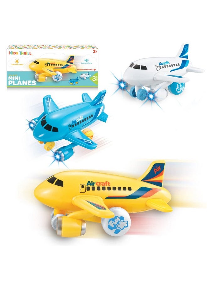 Kids Airplane Toy For Boys & Girls. Set Of Three Toy Airplanes With Flashing Lights, Music & Airplane Sound, Push And Go Toy Plane Gift Toys For Toddler Boys 2 3 4 5 6 7 Years Old & Up